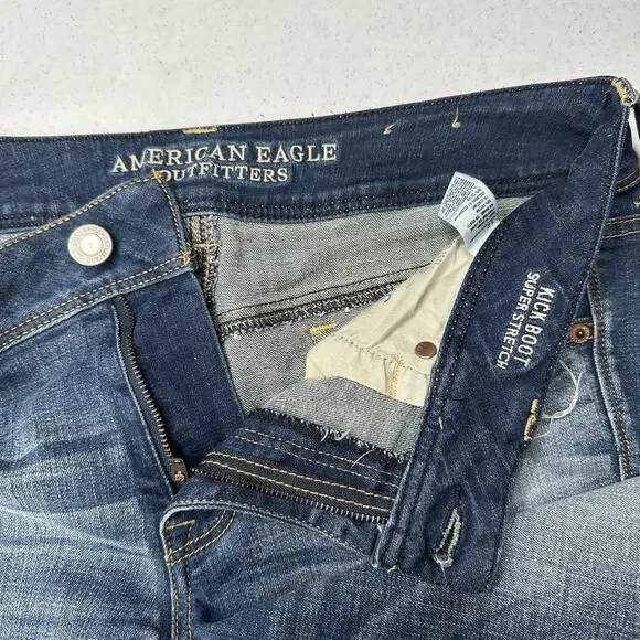 American Eagle Jeans Womens 12 Kick Boot Blue Denim Distress Grunge Western EUC - Picture 9 of 13